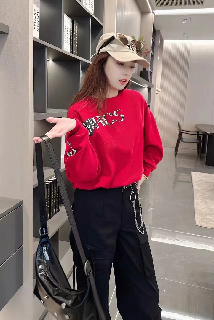 YTJ#6868秋冬长袖网红洋气百搭时尚印花韩版宽松抽绳卫衣