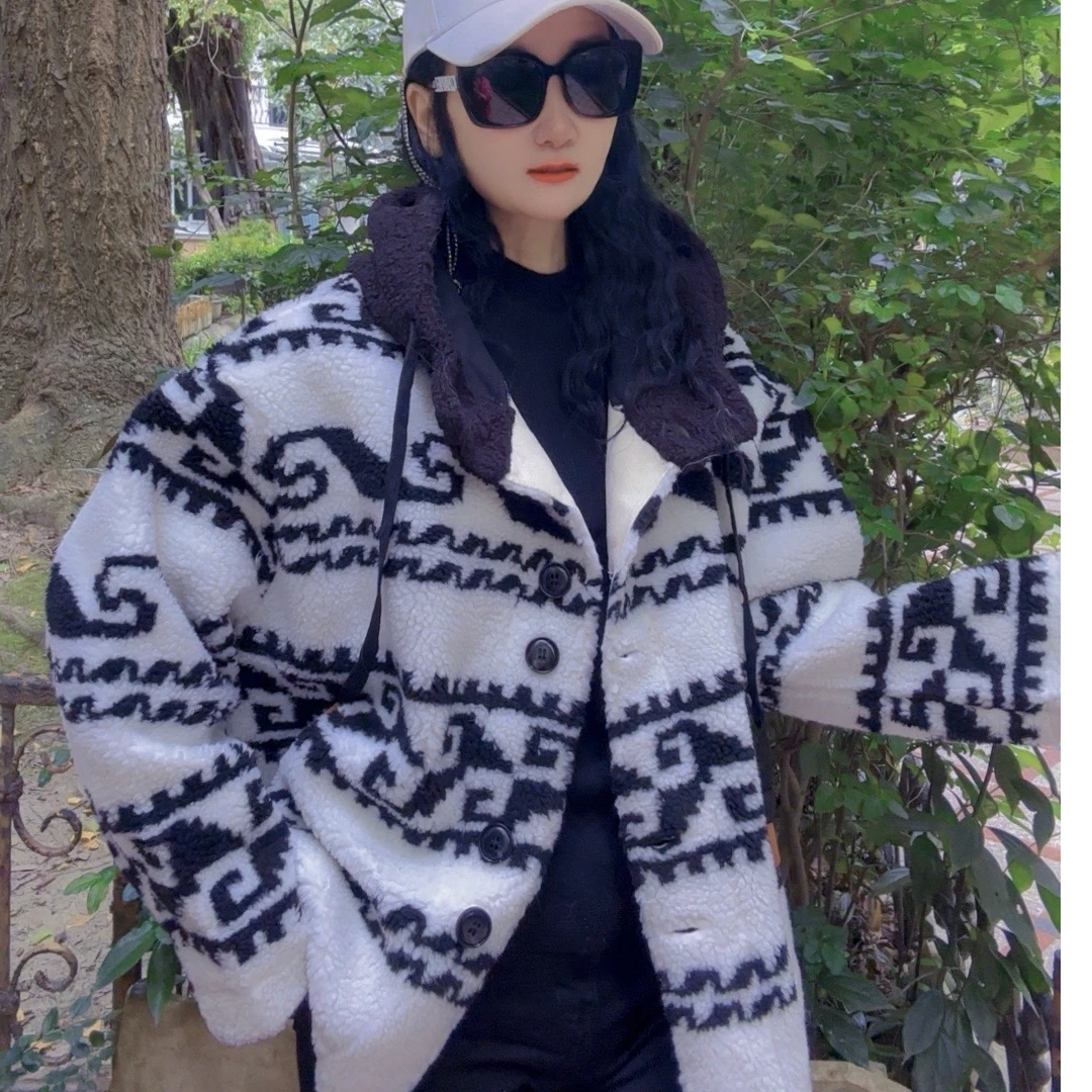 M44J008慕之淇连帽名媛韩版羊羔绒毛呢外套