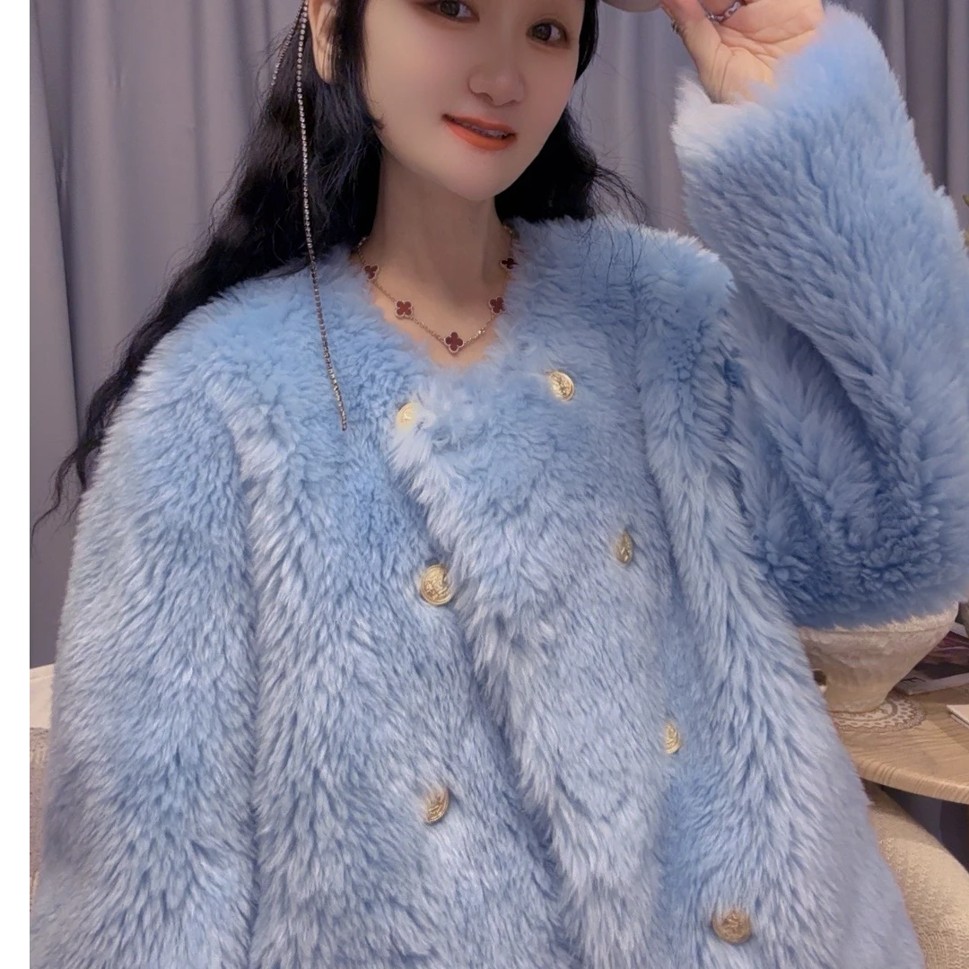 M44J011慕之淇托斯卡纳羊羔毛皮毛一体小香风毛呢轻奢外套