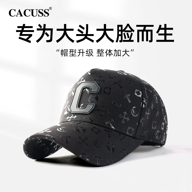 cacuss棒球帽男士纯棉硬顶高顶时尚大牌印花大头围防晒鸭舌帽子潮