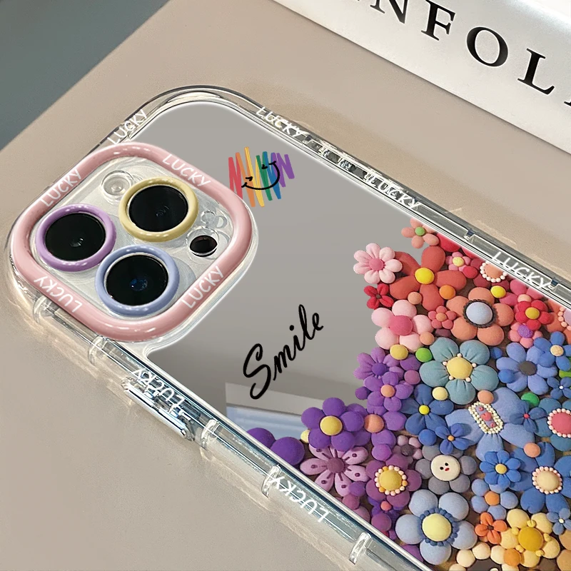 粉花粘土适用苹果16华为荣耀vivo/iqoo/oppo小米红米镜面手机壳