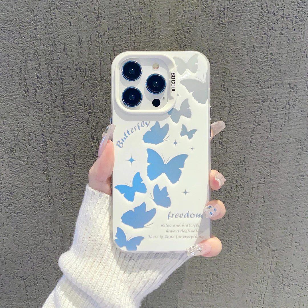 冷淡风蝴蝶适用苹果16华为荣耀vivo/iqoo/oppo小米红米彩银手机壳