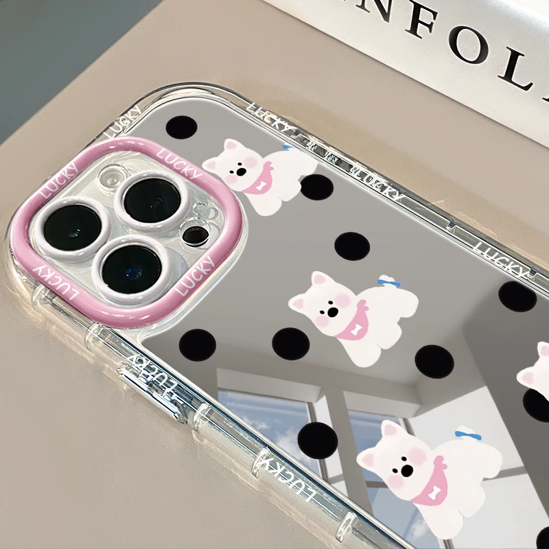波点小白狗适用苹果16华为荣耀vivo/iqoo/oppo小米红米镜面手机壳
