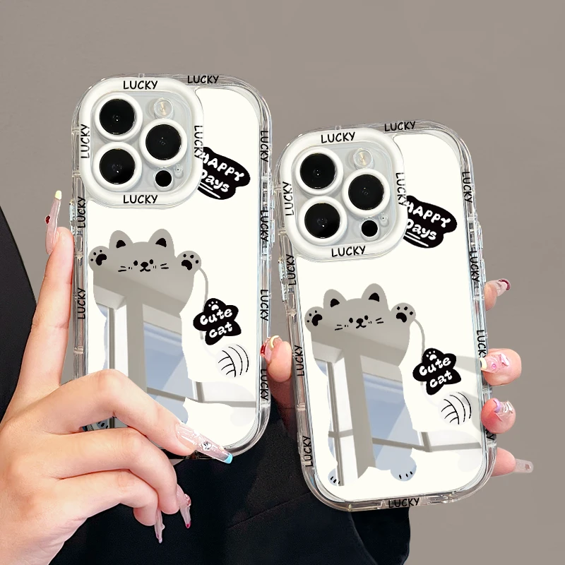 毛球小黑猫适用苹果16华为荣耀vivo/iqoo/oppo小米红米镜面手机壳