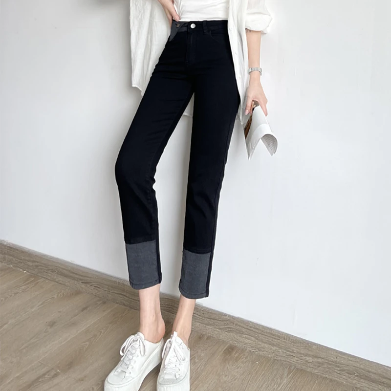 7228黑色牛仔裤女直筒春秋装显瘦宽松2023年新款九分烟管裤子