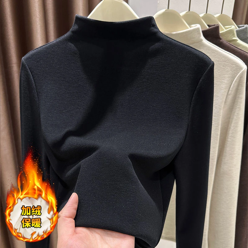 百搭半高领德绒打底衫女修身内搭高级感加绒加厚保暖上衣秋冬新款