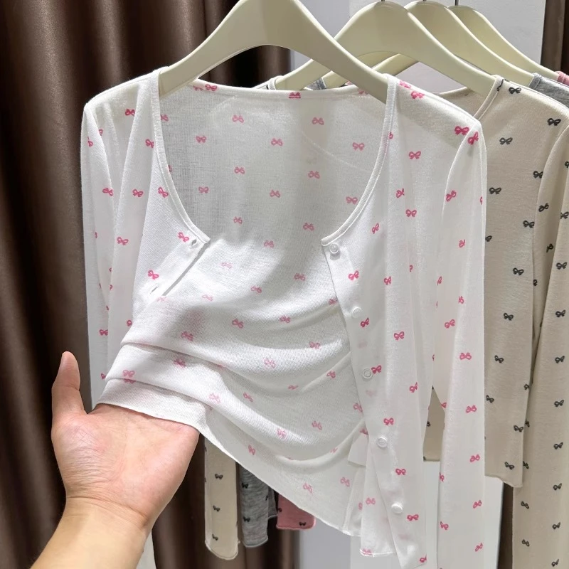 韩版miu系白色蝴蝶结甜美开衫上衣女夏季防晒外搭小披肩罩衫外套