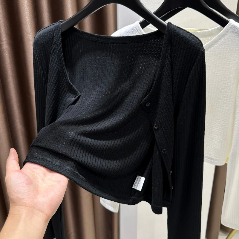 黑色薄款针织开衫小外搭秋季凉感外套罩衫配吊带裙长袖披肩短上衣