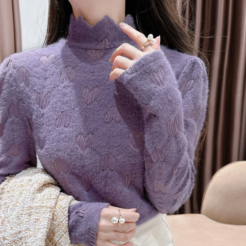 高级感蕾丝打底衫女爆款2025新款长袖内搭半高领磨毛保暖上衣