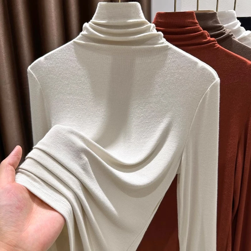 高级感穿搭针织堆堆高领打底衫女秋冬新款洋气内搭T恤衫百搭上衣