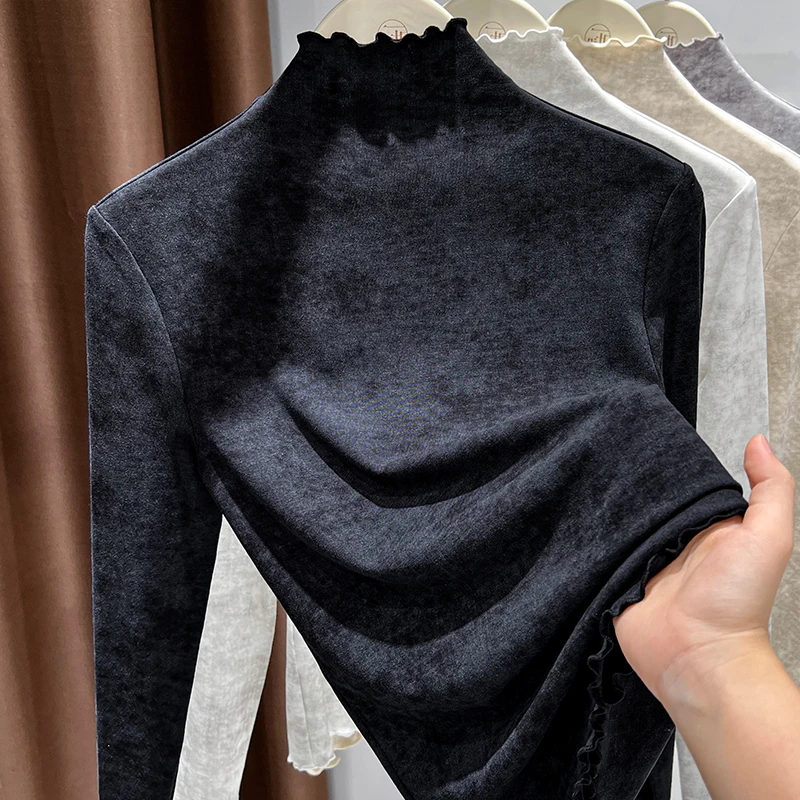 扎染木耳边立领打底衫可外穿国风冬季有设计感的美式针织软糯上衣