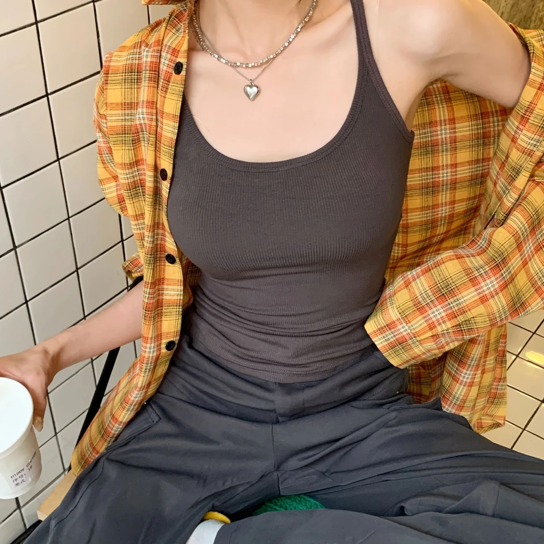 2428173夏季百搭修身纯色设计感工字背心