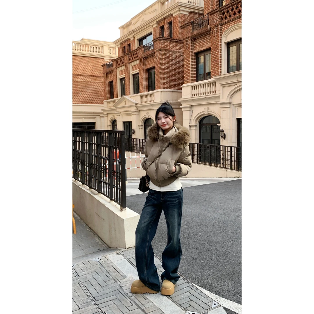 冬季百搭休息舒适百搭慵懒懒休闲显瘦毛领棉服