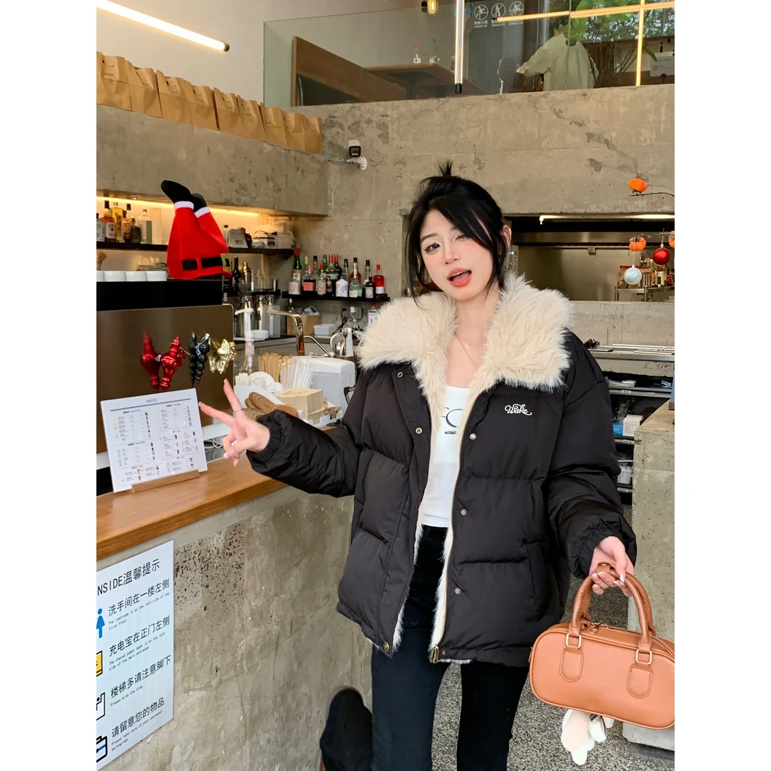 2428112冬季加绒加厚款毛领大翻领棉服