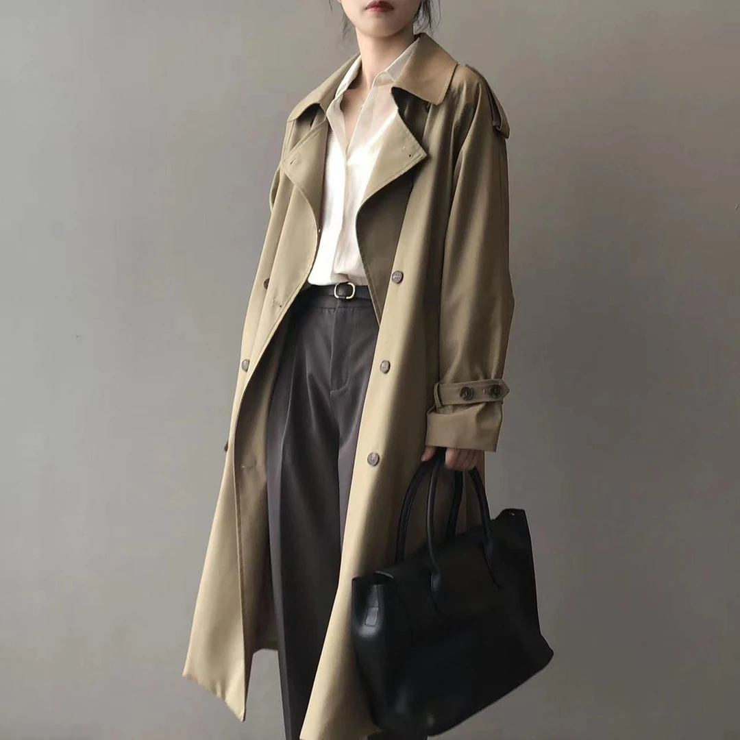 【洺语】微胖春季中长款英伦风高级感风衣女百搭垂感收腰宽松气质