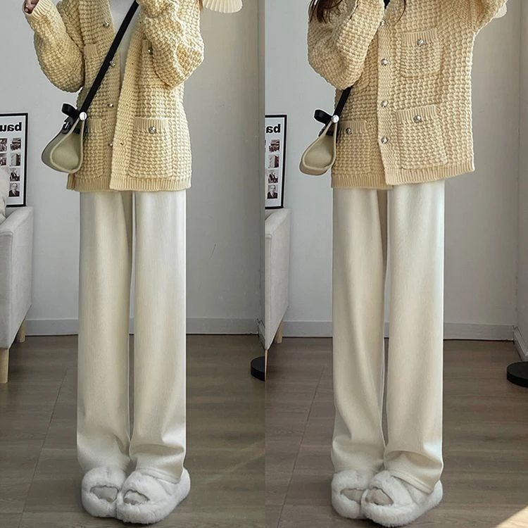 加绒/不加绒雪尼尔阔腿裤女秋冬高腰拖地裤宽松垂感运动直筒裤女