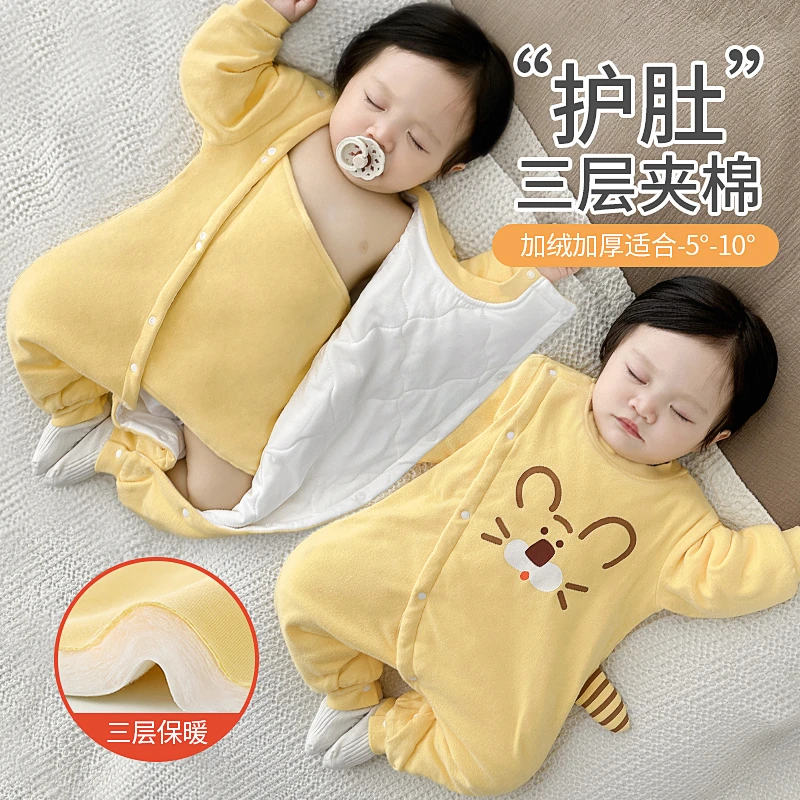 婴儿冬装冬款男宝宝夹棉加厚外出棉服连体衣服小月龄棉衣冬季冬装