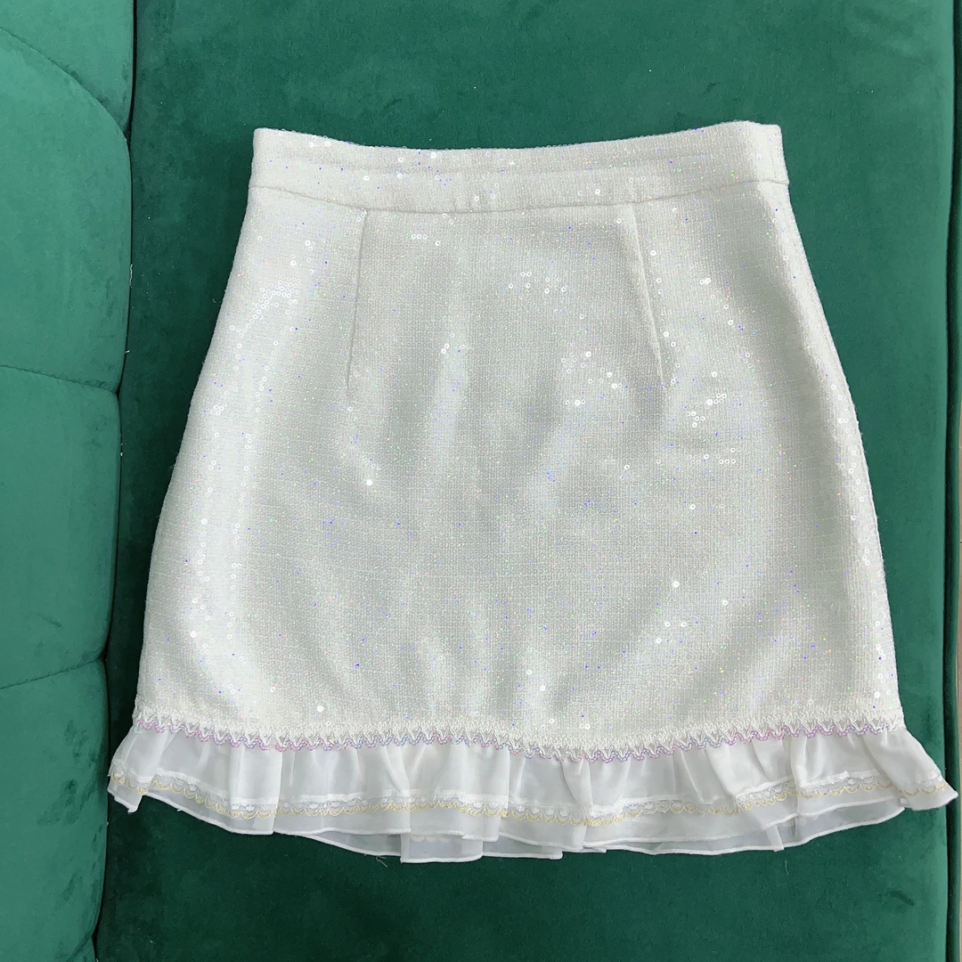 YDNalways衣迪尼时装品牌原创设计款重工时尚百搭白色半裙