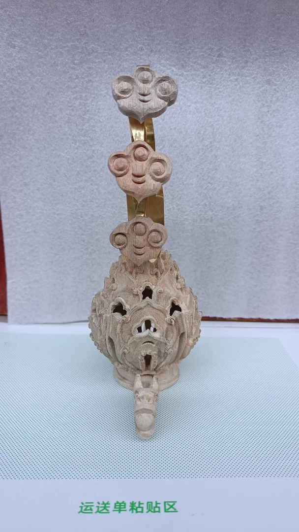 纯手工香樟木雕刻荷花道士冠创意工艺品装饰品联系店长可上金色