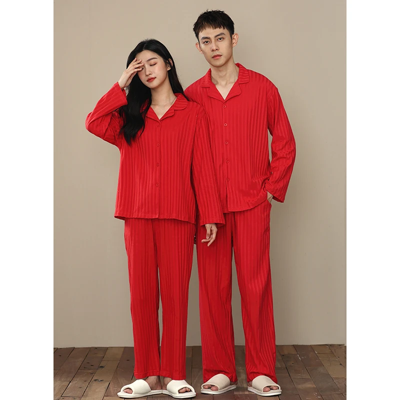 结婚新婚睡衣情侣装一男一女红色本命年春秋款纯棉长袖家居服套装