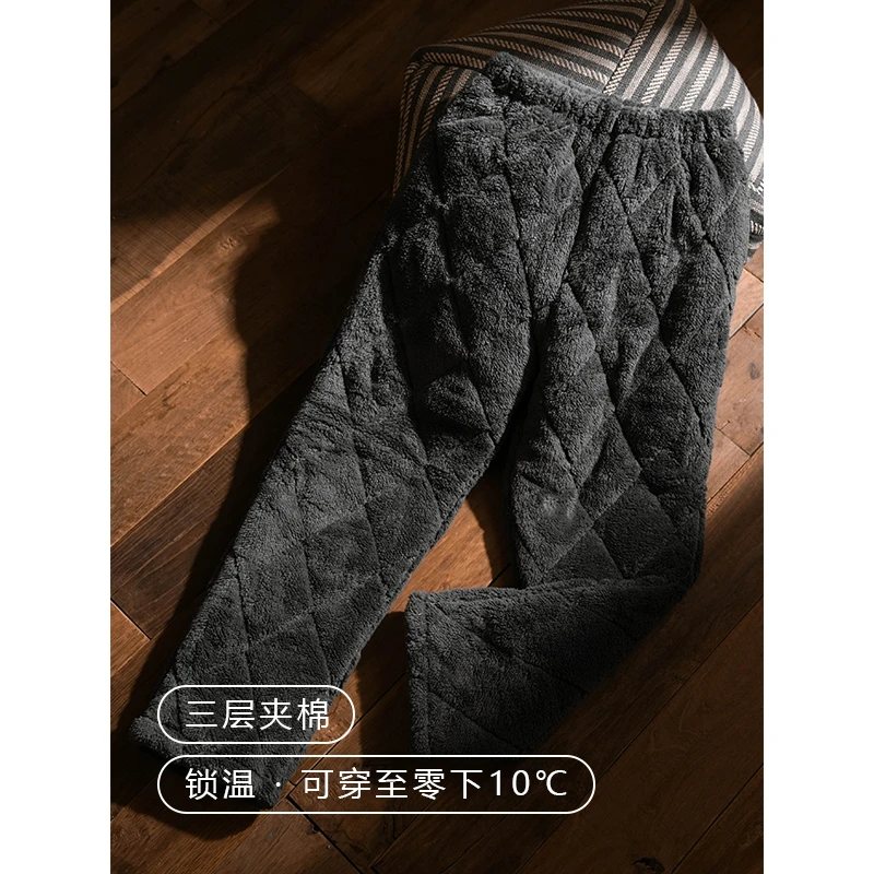 【超厚】夹棉睡裤男冬季珊瑚绒加厚加绒家居裤暖暖裤内外毛绒居家裤