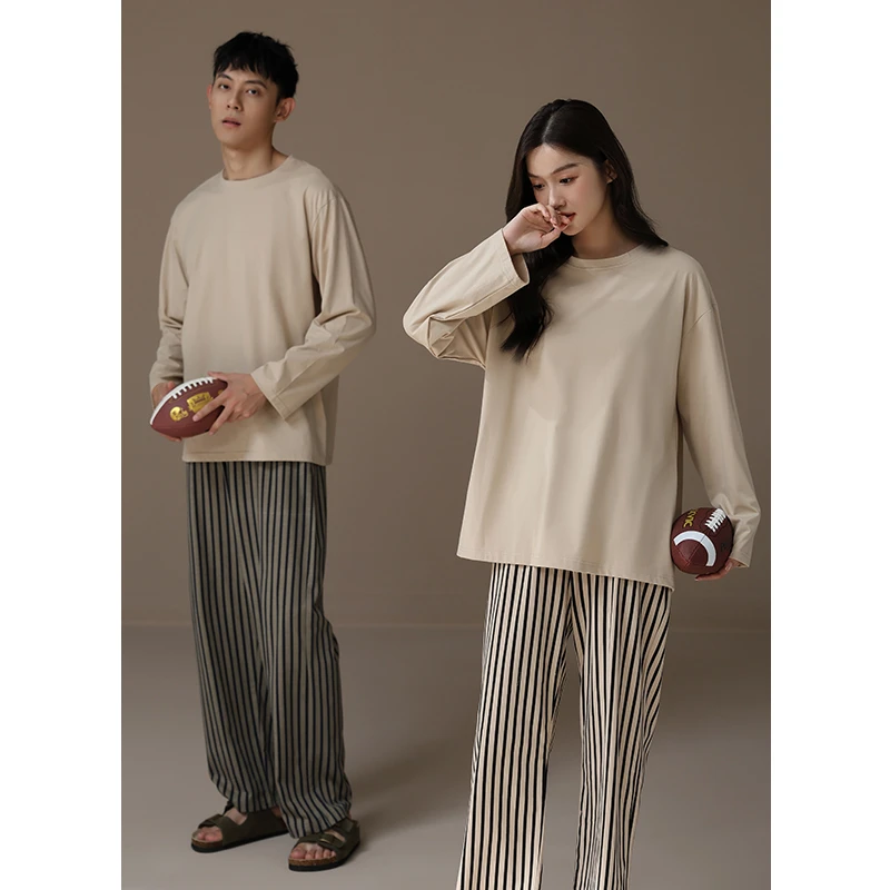 【美家臣】新款情侣大码春秋季棉质圆领长袖套装可外穿家居服睡衣男