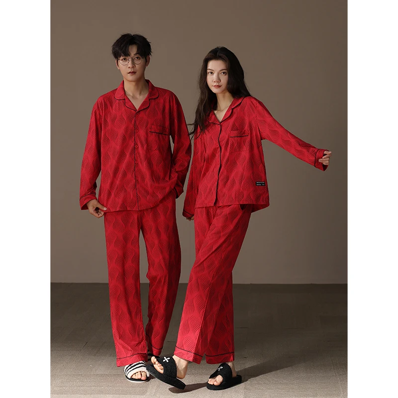 2025新款新疆棉情侣睡衣男女春秋限定红色本命年新婚家居服套装