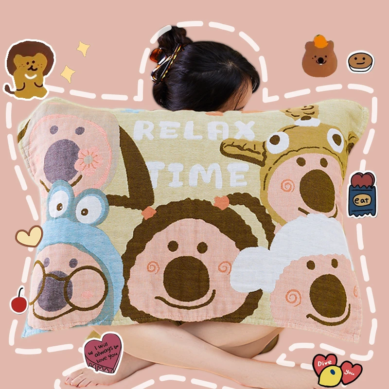 一对装100%纯棉纱布枕巾全棉枕头巾吸汗防滑不掉毛男女可爱盖巾