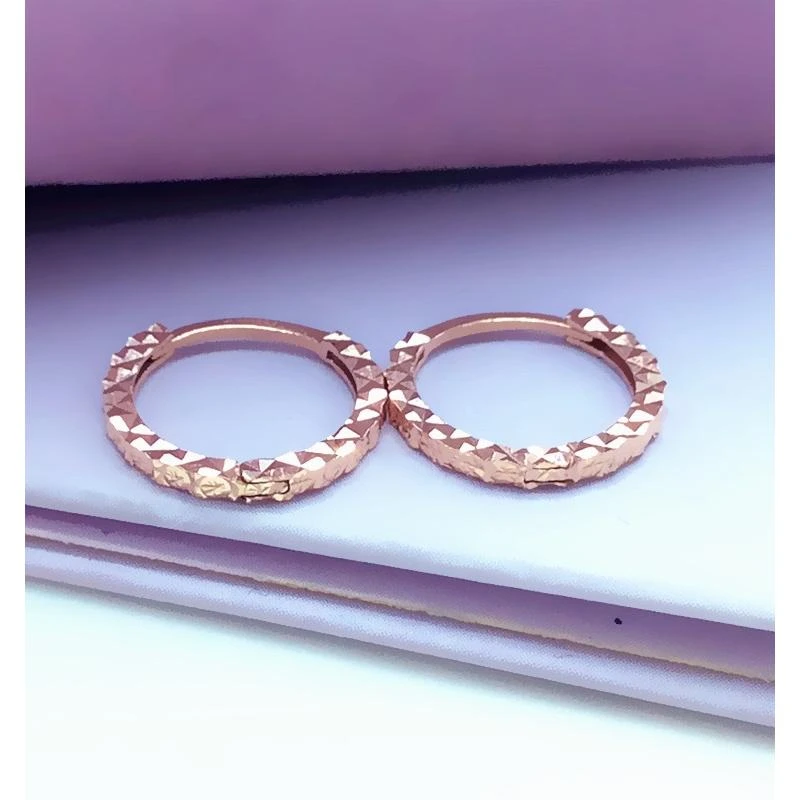 福福金楼新品585玫瑰金女士满天星花纹耳扣简约百搭14k紫金耳骨扣