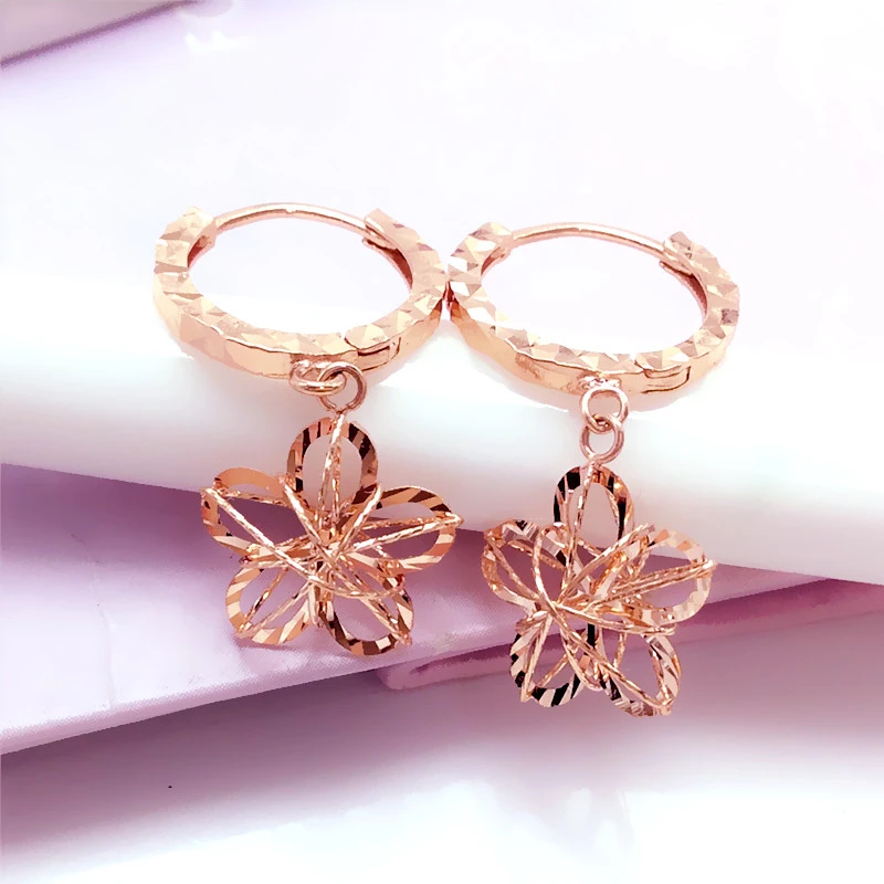 福福金楼新款585彩金镂空花朵耳扣女款精致时尚显脸小14k紫金耳饰