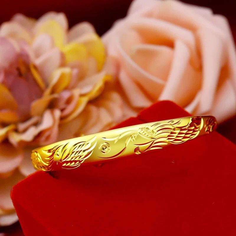 铜合金手镯 古法妈妈款高品质金龙凤满天星女手镯实心开口手环