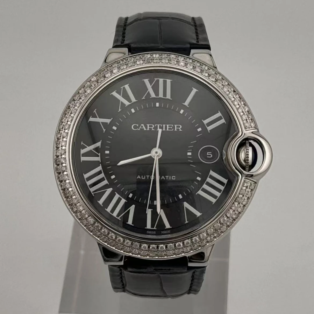 99新 Cartier/卡地亚 蓝气球WSBB0003 42 黑盘 后钻机械男表 单表