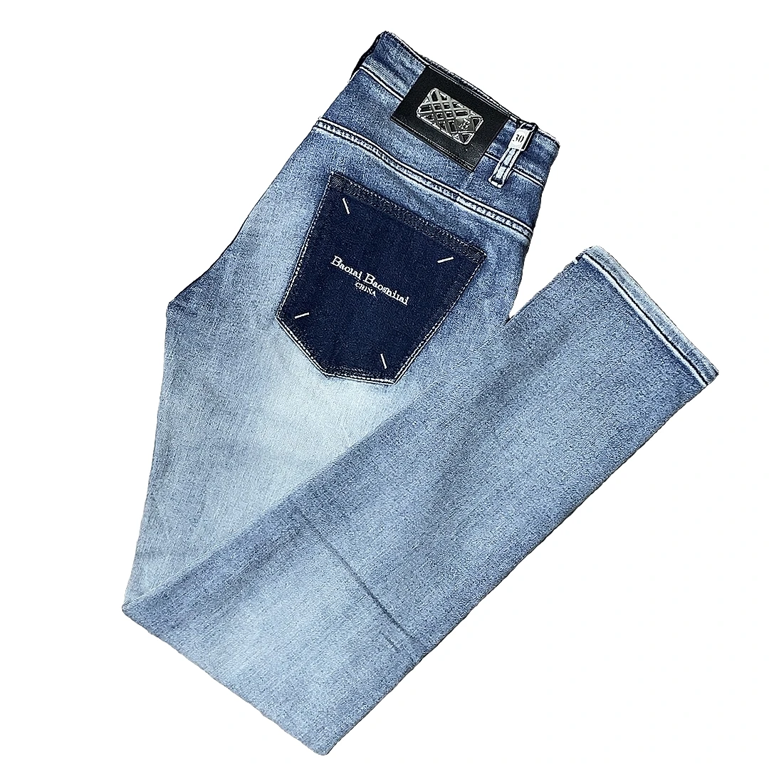 春夏修身小直筒男牛仔裤子夏季水洗潮流牛仔裤蓝色休闲百搭宽松