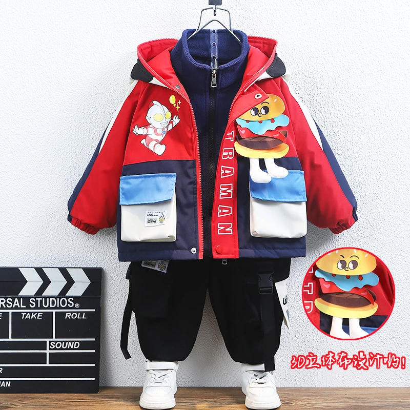 奥特曼男童外套加厚秋冬装儿童三合一冲锋衣二棉宝宝男孩夹棉风衣