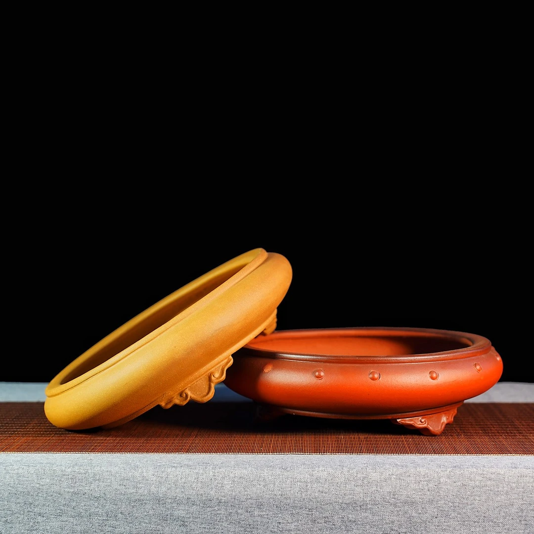 大口径中国风透气老段泥仿古盆浅盆提根文人盆景盆