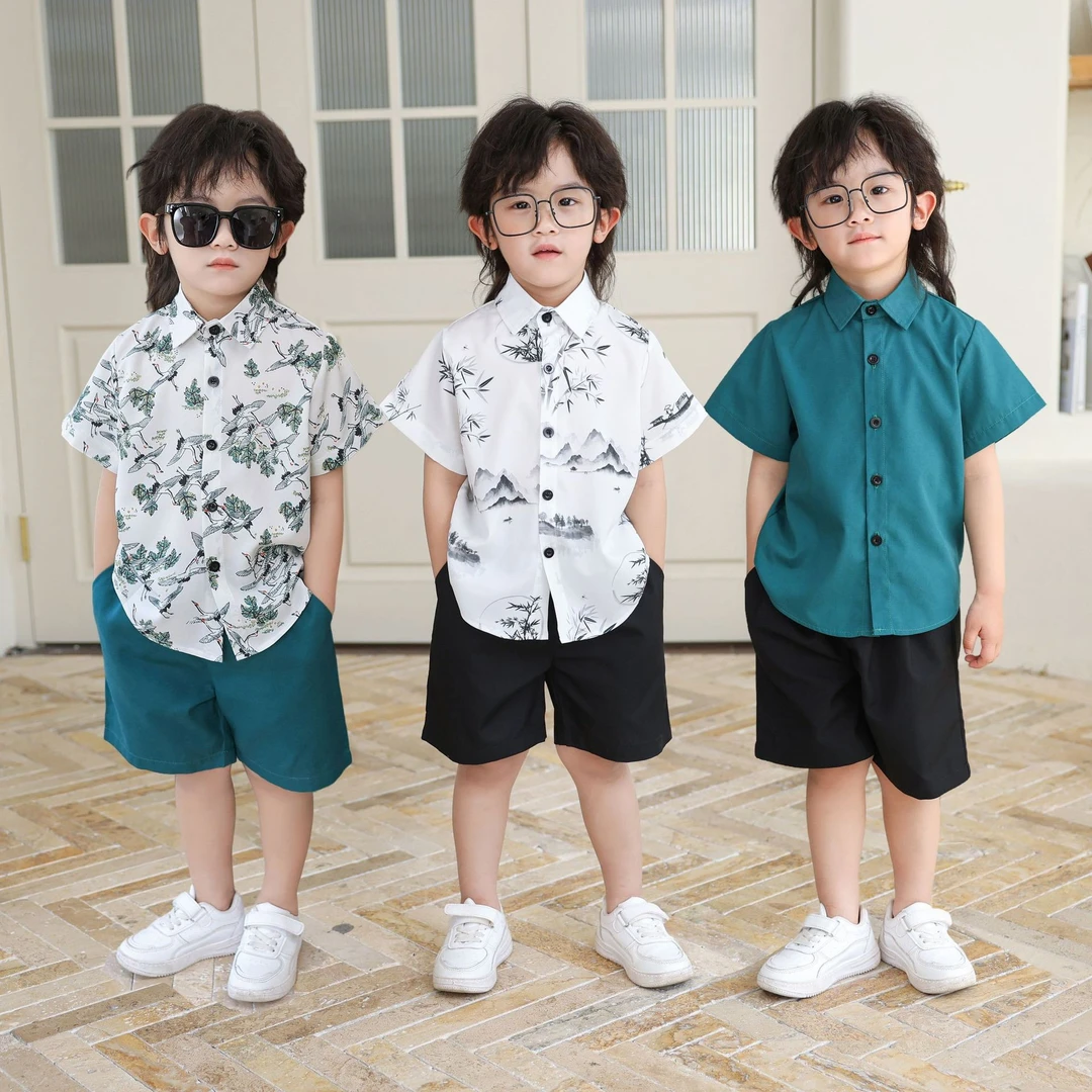 儿童男童幼儿宝宝夏季薄款男孩演出服儿童衬衫套装童装男童夏季