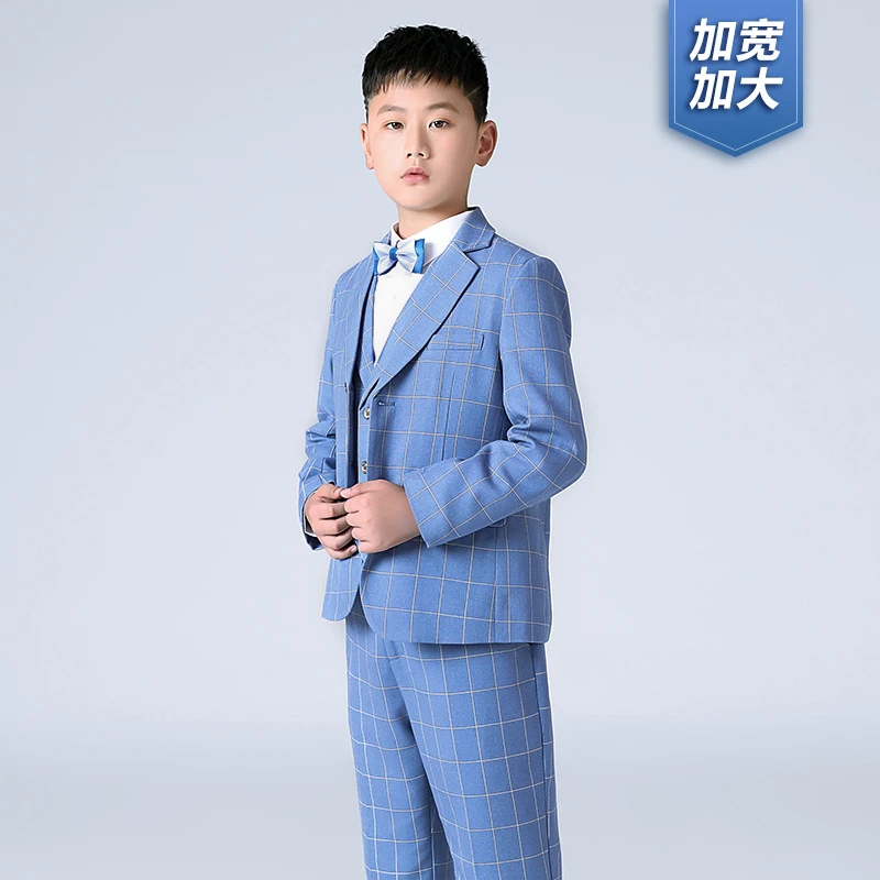 【加肥加大】儿童西装套装胖版格子西服外套花童男童主持演出小礼服