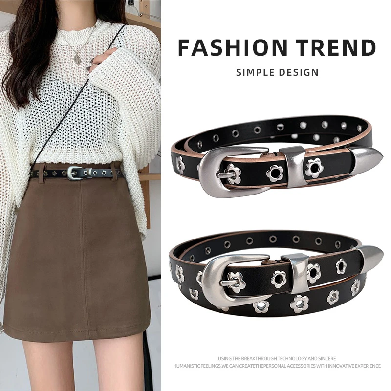 女士时尚休闲百搭复古腰带头层牛皮配短裙短裤小众高级感真皮皮带
