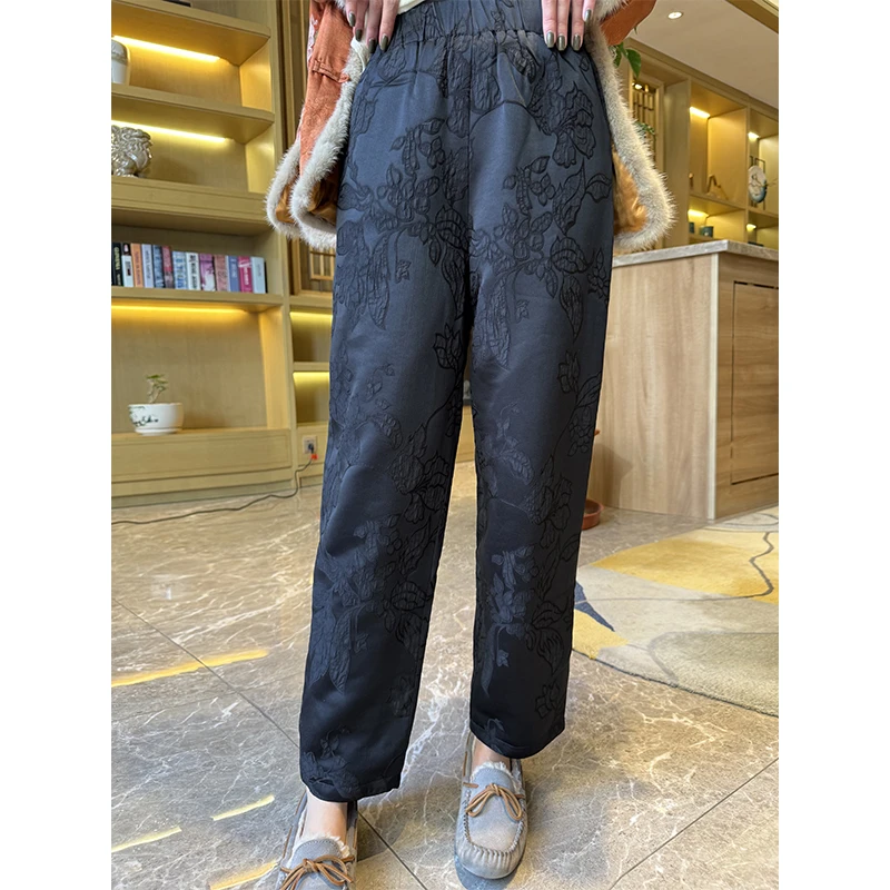 美美国风2025春季单裤百搭高腰显瘦提花新中式女裤休闲裤569