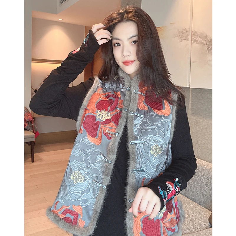 美美国风【银兰貂夹棉】新中式轻奢复古重工刺绣拼接盘扣国风马夹