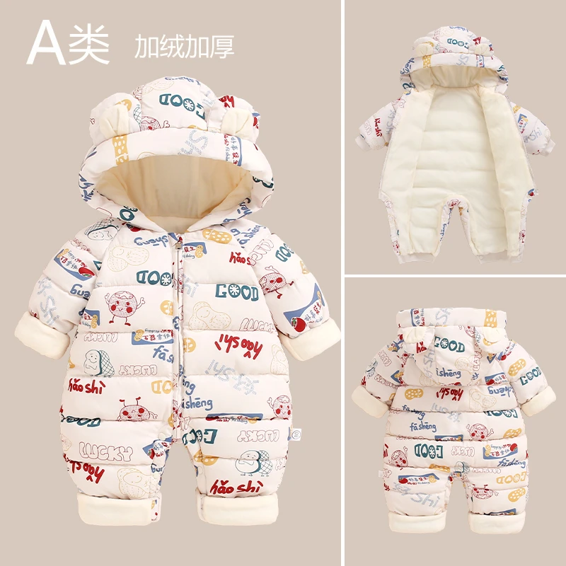 新款婴幼儿夹棉连体衣爬服花布冬季宝宝男童女童加绒保暖加厚哈衣