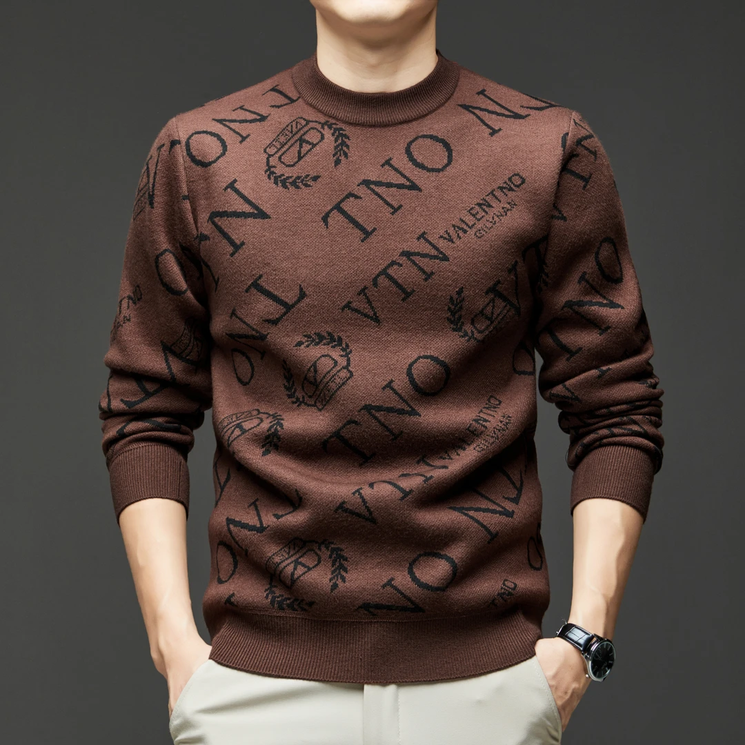 【品质男装】冬季男士长袖时尚休闲潮流加厚圆领秋冬针织打底衫保暖