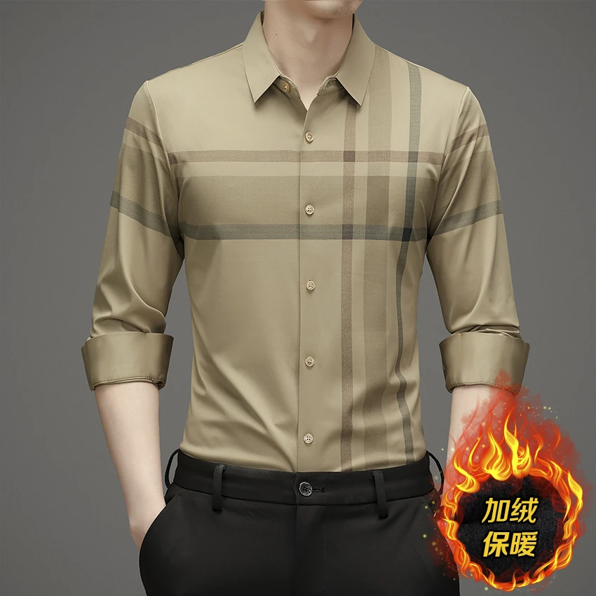 【加绒保暖】品质男士长袖衬衫冬季中年时尚爸爸商务免烫保暖衬衣男