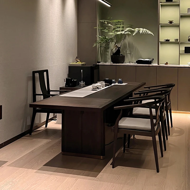 新中式茶桌椅组合实木泡茶桌禅意乌金木茶水柜胡桃木民宿茶台定制