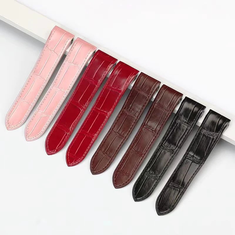 适配气球坦克表带真皮小牛皮凸口鳄鱼纹表带