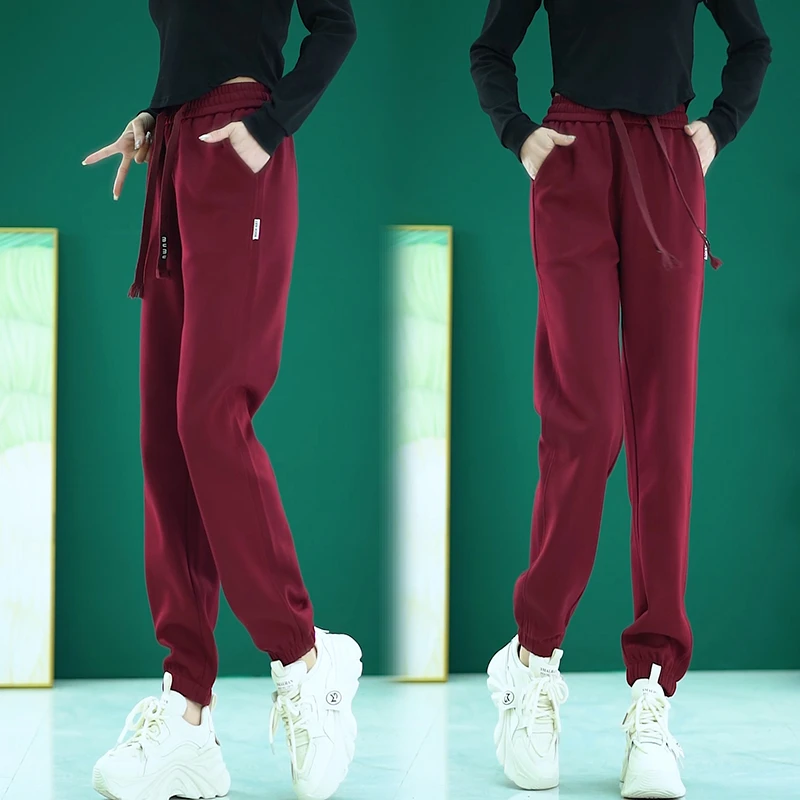 2024秋季新款爆款束脚女卫裤哈伦裤薄款宽松显瘦高腰春秋外穿黑色