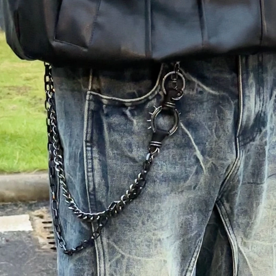 挂链工业风裤链搭配牛仔裤工装裤链条双层爆款腰链枪黑嘻哈朋克潮