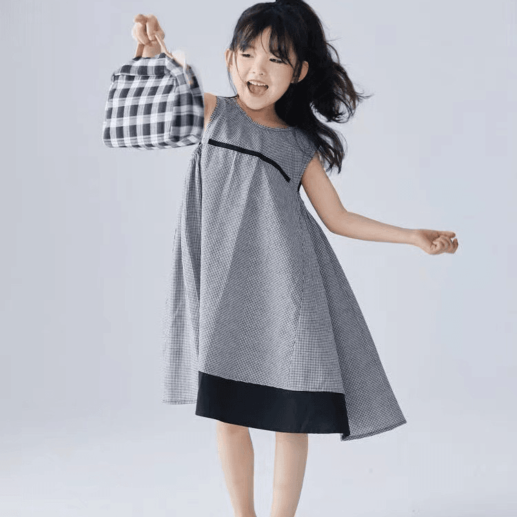 【童伢~纯棉格子简约百搭大裙摆120-160】夏季新款中大童