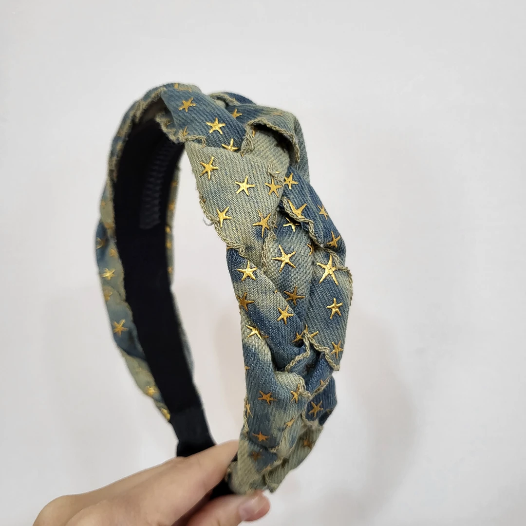 Q13法式牛仔渐变百搭简约编织发箍