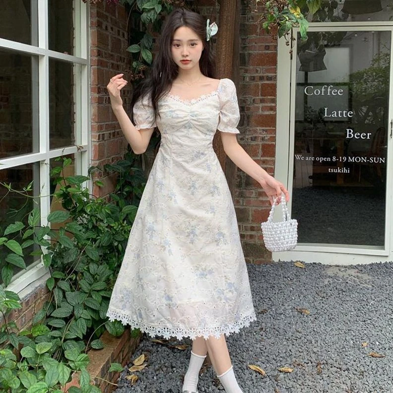 【QC】C-1086大码夏季新款温与柔心动悸恋甜妹收腰显瘦连衣裙